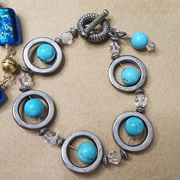 Set of statements bracelets, gold with Murano Glass & silver with turquoise bead - Picture 2 of 7